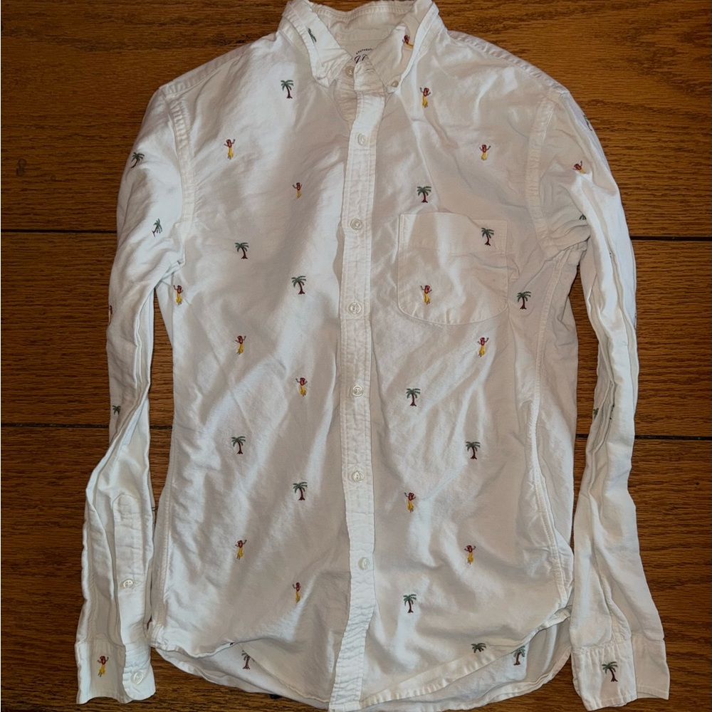 J. Crew White Shirt with Embroidery Hula Dancers